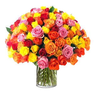 100 Mixed Roses in Vase